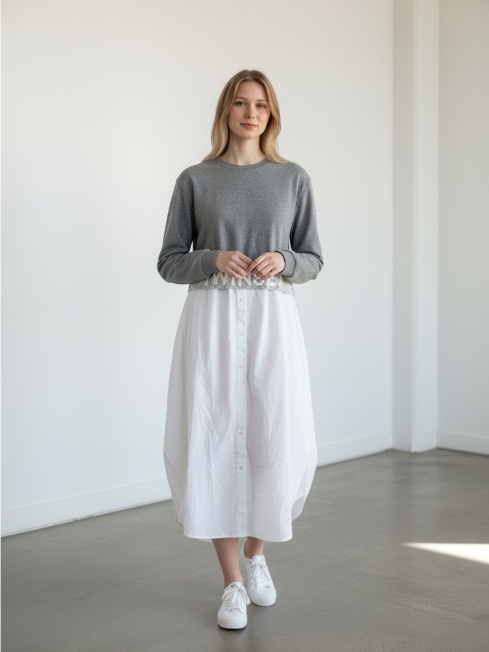 NEW Twinset Poplin Terry Knit Button Up Sweatshirt Dress Sz 44 EU / 14 US